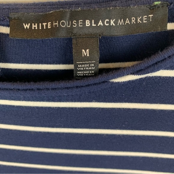 White House | Black Market Navy Blue White Striped 3/4 Bell Sleeve Dress sz M - Picture 5 of 8
